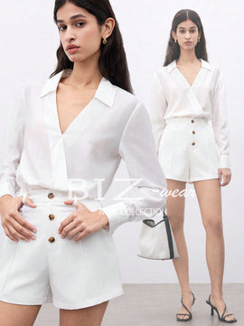 Unity Camisa De Mujer De Color Solido Con Cuello En V