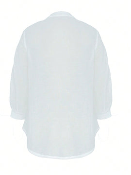 Camisa de mujer de verano casual con cuello con muescas, estampado y botones en la parte delantera