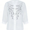Camisa de mujer de verano casual con cuello con muescas, estampado y botones en la parte delantera