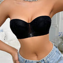 Sosten demi sin tirantes con patron de corazon y malla jacquard