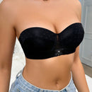 Sosten demi sin tirantes con patron de corazon y malla jacquard