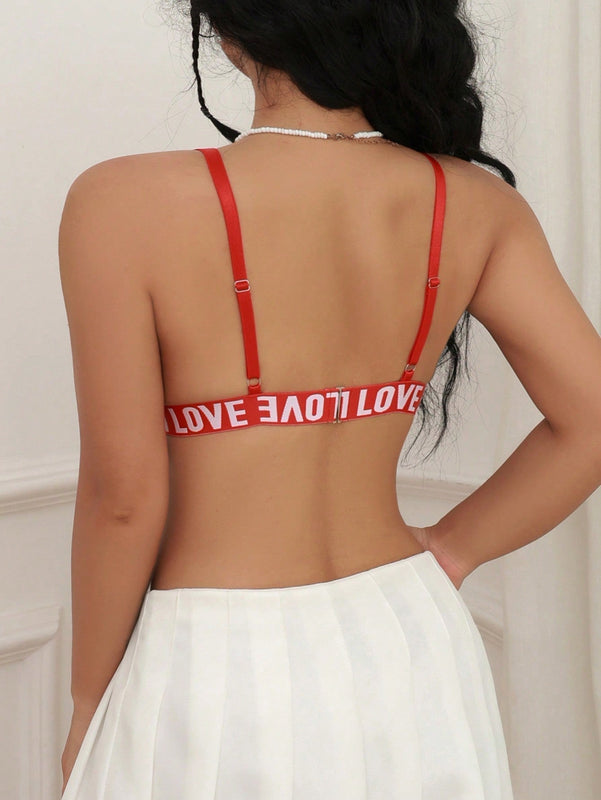 Sujetador de copa suave Bralette con cierre frontal para mujer y correas cruzadas con letras (se vende como unidad)