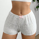 EZwear Shorts de cintura baja para mujer con detalles de lazo y dobladillo decorado con volantes, shorts de botin