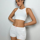 EZwear Shorts de cintura baja para mujer con detalles de lazo y dobladillo decorado con volantes, shorts de botin