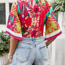 VCAY Camisa casual para mujeres con lazo delantero y mangas acampanadas para vestimenta de vacaciones