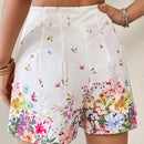 Essnce Pantalones cortos estampados florales para mujeres con fruncido, ideales para vacaciones y tiempo libre