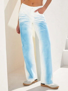 Forever 21 Jeans informales de pierna ancha con degradado tenido en tonos azules y blancos