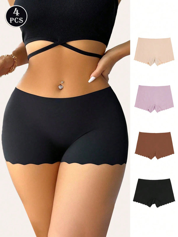 Set de 4 piezas de pantalones cortos de seguridad de seda helada para mujer, ropa interior fina, sin costuras y transpirable