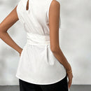Prive Camisa casual sin mangas para mujer con cinturon decorativo hebilla en la cintura, para verano