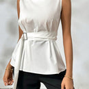 Prive Camisa casual sin mangas para mujer con cinturon decorativo hebilla en la cintura, para verano