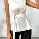 Prive Camisa casual sin mangas para mujer con cinturon decorativo hebilla en la cintura, para verano