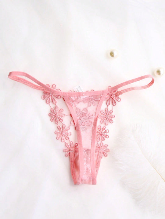 Tanga floral de encaje sin entrepierna en paquete de 3 piezas