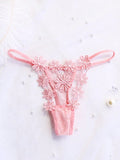 Tanga floral de encaje sin entrepierna en paquete de 3 piezas