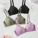 3 piezas sujetador inalambrico comodo de copa blanda, de colores, solido, ropa interior para mujer