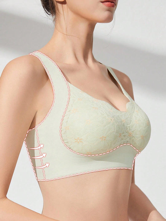 Sujetador de encaje sin costuras con paneles suavizantes de la espalda, correas elevadoras y almohadillas removibles para mujeres