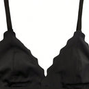 Sujetadores franceses sexys con copa triangular para ninas, acolchado fino y suave, transpirable, ajustado, color negro, sin cables y con escote en V profundo