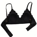 Sujetadores franceses sexys con copa triangular para ninas, acolchado fino y suave, transpirable, ajustado, color negro, sin cables y con escote en V profundo