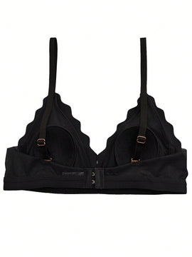Sujetadores franceses sexys con copa triangular para ninas, acolchado fino y suave, transpirable, ajustado, color negro, sin cables y con escote en V profundo