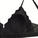 Sujetadores franceses sexys con copa triangular para ninas, acolchado fino y suave, transpirable, ajustado, color negro, sin cables y con escote en V profundo
