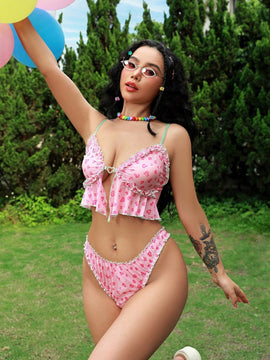 Eraneu Conjunto de ropa interior para mujeres con estampado de malla (sin alambre, con braguitas triangulares)