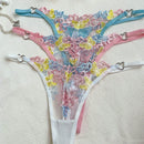 3 piezas conjunto de tangas sexys de tiro bajo bordados dulces