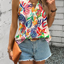 LUNE Blusa casual y sencilla sin mangas con cuello en V y estampado de flores paisley, adecuada para el verano