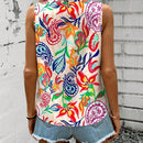 LUNE Blusa casual y sencilla sin mangas con cuello en V y estampado de flores paisley, adecuada para el verano