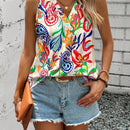 LUNE Blusa casual y sencilla sin mangas con cuello en V y estampado de flores paisley, adecuada para el verano