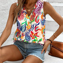 LUNE Blusa casual y sencilla sin mangas con cuello en V y estampado de flores paisley, adecuada para el verano