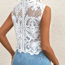 Prive Blusa sin mangas elegante y romantica de encaje transparente estilo INS para mujeres, ideal para vacaciones de verano y citas diarias