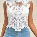 Prive Blusa sin mangas elegante y romantica de encaje transparente estilo INS para mujeres, ideal para vacaciones de verano y citas diarias