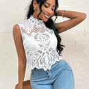 Prive Blusa sin mangas elegante y romantica de encaje transparente estilo INS para mujeres, ideal para vacaciones de verano y citas diarias