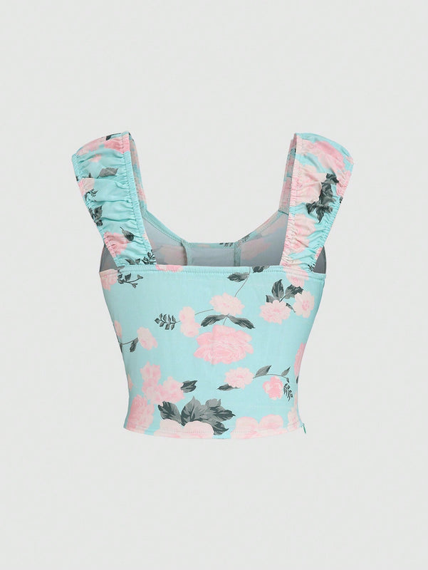 MOD Camisa diaria sencilla para mujer con estampado floral y lazo delantero