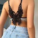Sujetador triangular bralette para mujeres con copas suaves, bordado de mariposas, espalda de nadador y soporte sin alambre