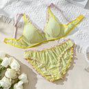 Conjunto de ropa interior de mujer de malla de encaje con diseno de empalme