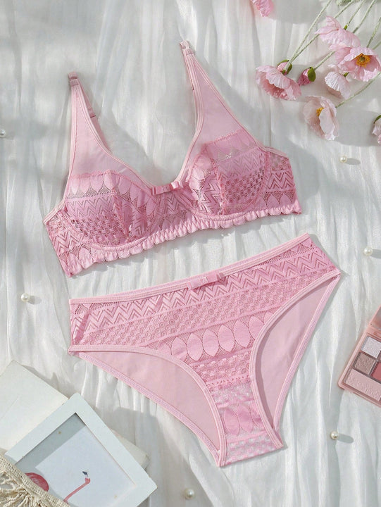 Conjunto de sujetador con aro y encaje para mujer con dulce decoracion de lazo