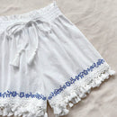 WYWH Shorts A-Line blanco para mujer WYWH con parches de borlas blancas y bordado azul ideal para vacaciones