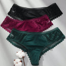 3 piezas/set tanga sexy de cintura baja con encaje calado en contraste ropa interior
