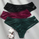3 piezas/set tanga sexy de cintura baja con encaje calado en contraste ropa interior