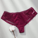 3 piezas/set tanga sexy de cintura baja con encaje calado en contraste ropa interior