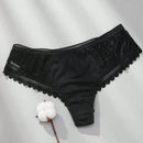 3 piezas/set tanga sexy de cintura baja con encaje calado en contraste ropa interior