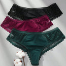 3 piezas/set tanga sexy de cintura baja con encaje calado en contraste ropa interior