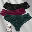 3 piezas/set tanga sexy de cintura baja con encaje calado en contraste ropa interior