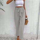 Frenchy pantalones regulares simples y lisos para mujeres para la vida diaria con cinturon
