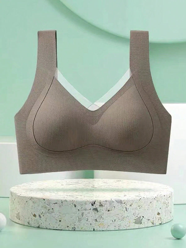 NEW 1 pieza Sujetador push-up para mujer, invisible con soporte lateral y elevacion, anti-caida y suave para la espalda, estilo superior