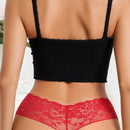Pantis sexis romanticos franceses para mujer con encaje de baja cintura, pieza unica