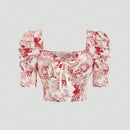 MOD Camisa de mujer con estilo vintage y diseno plisado con estampado