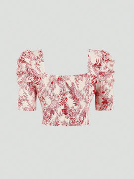 MOD Camisa de mujer con estilo vintage y diseno plisado con estampado