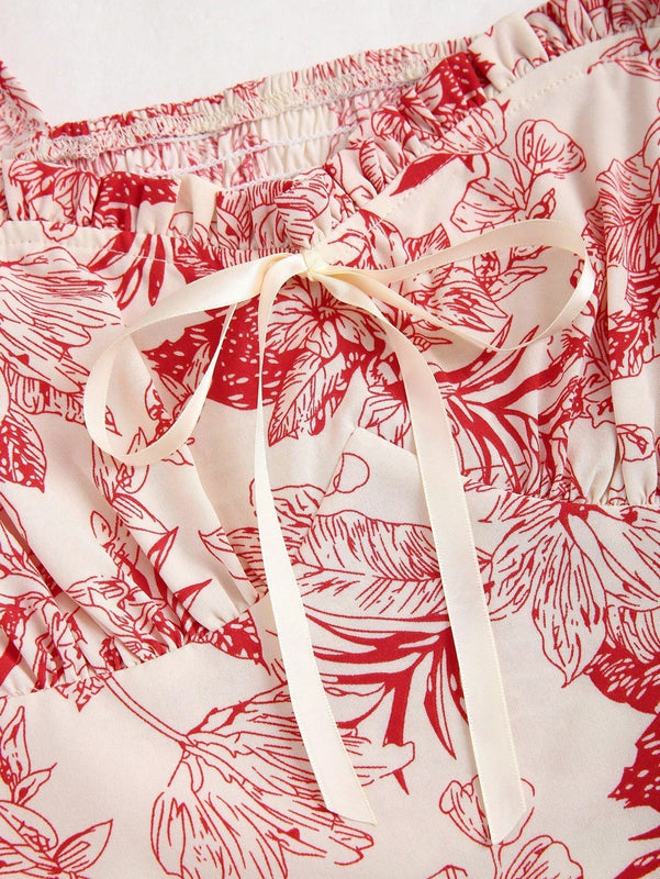 MOD Camisa de mujer con estilo vintage y diseno plisado con estampado