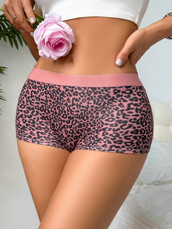 Tangas sexy de estampado de leopardo de bloque de color con banda de cintura contrastante